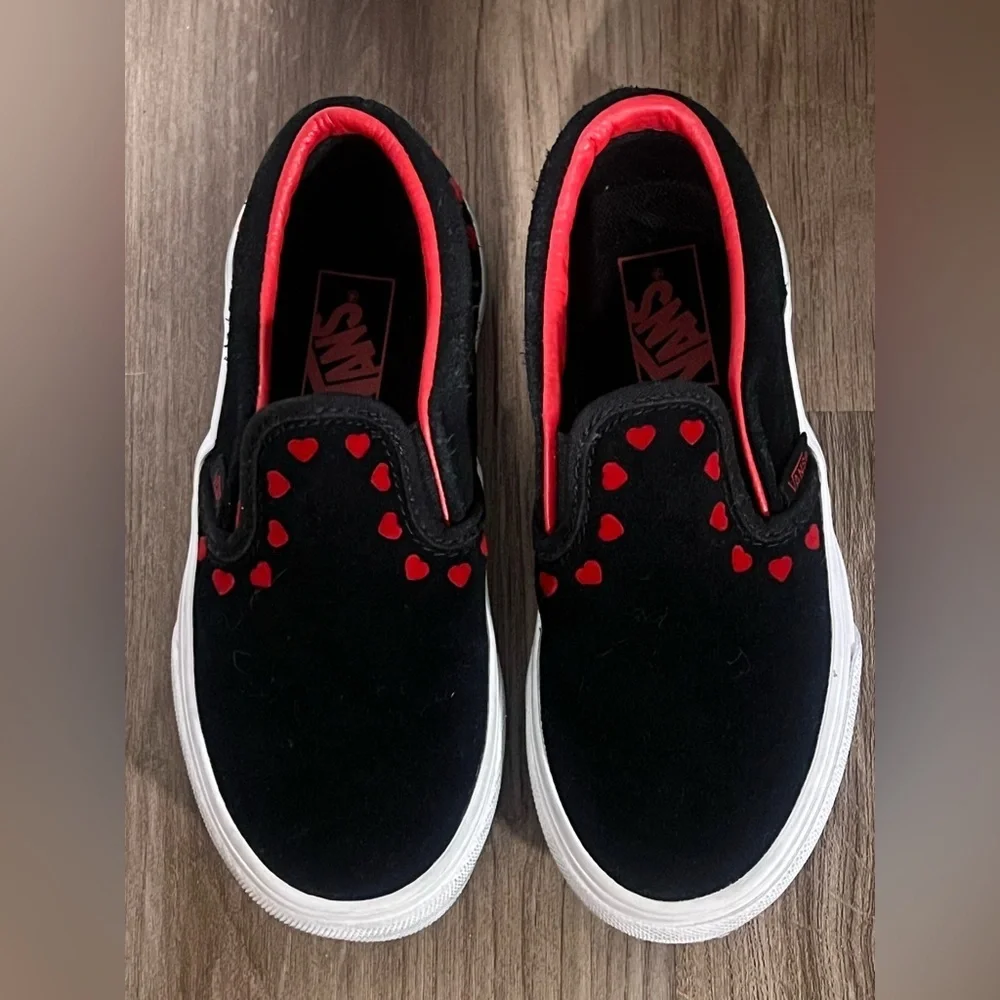 Vans Slip-On Sneakers with Red Heart Accents